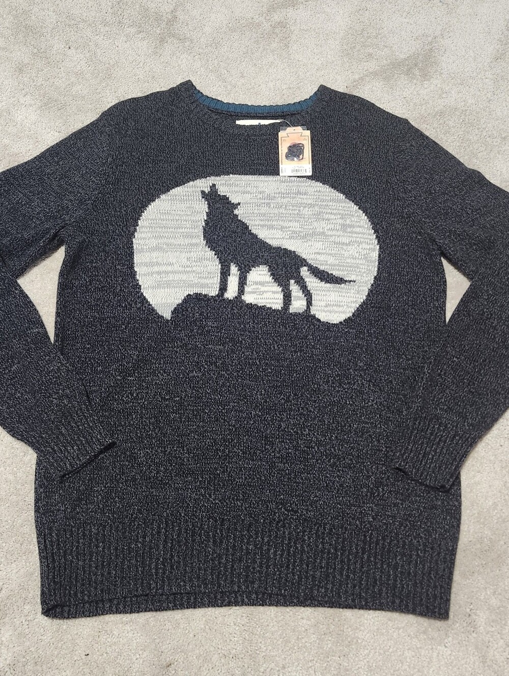 New Men's Urban Pipeline Sweater Wolf Howling Heatheres Cotton Blend Sweater Med